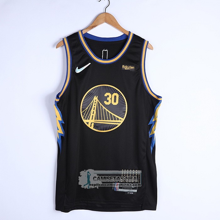 Camiseta Golden State Warriors Stephen Curry NO 30 Ciudad 2021-22 Negro